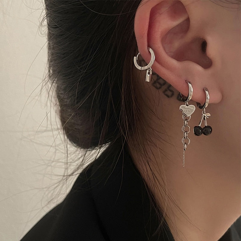 Peris Gems Silver Love Heart Cherry Dangle Earrings Set | Women&