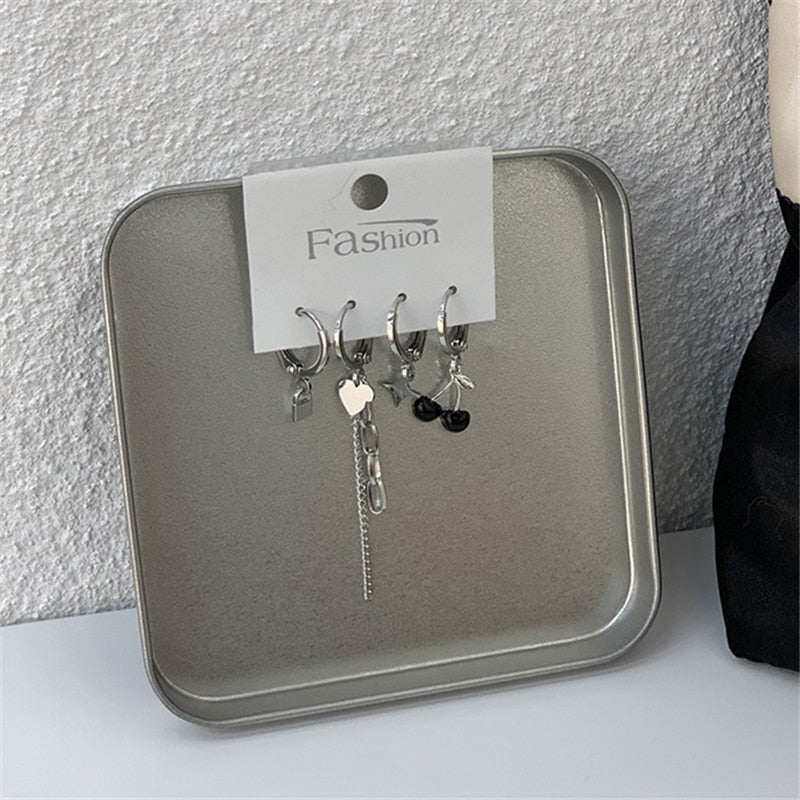 Peris Gems Silver Love Heart Cherry Dangle Earrings Set | Women&