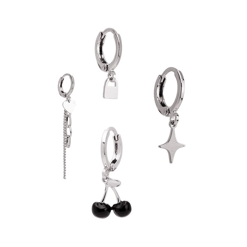 Peris Gems Silver Love Heart Cherry Dangle Earrings Set | Women&