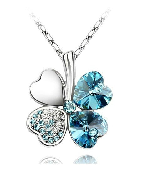 Peris Gems silver oceanblue Diamond Clover Pendant Necklace Unisex | Silver Necklace SHEIN Amazon Temu