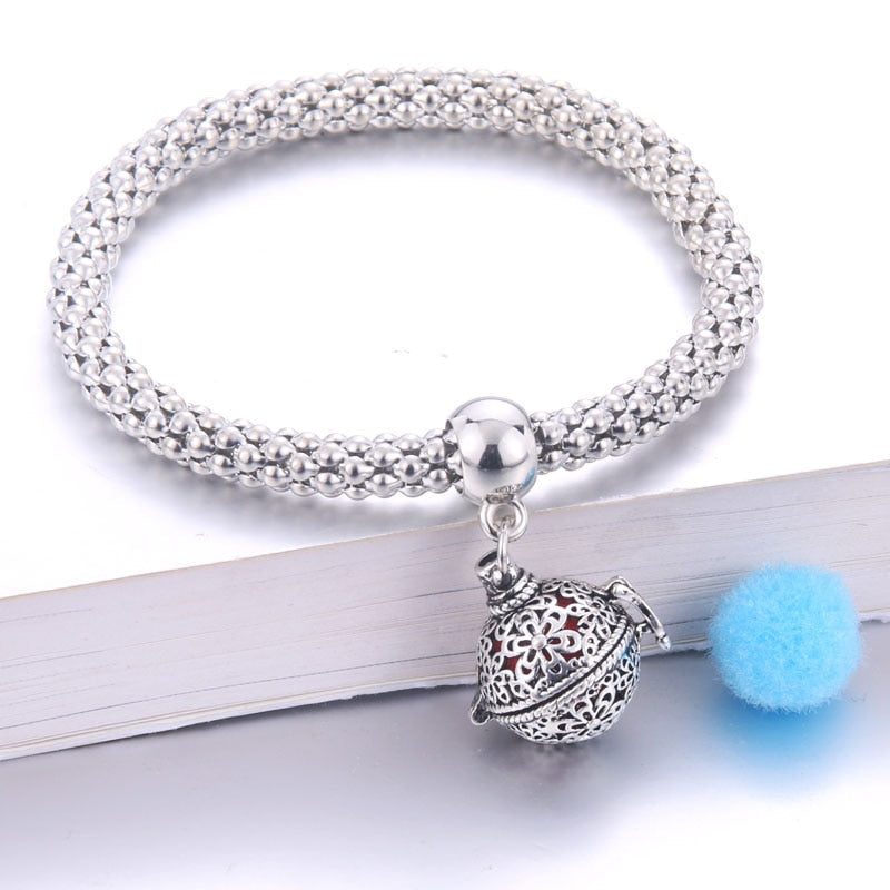 Peris Gems Silver Oil Diffuser Flower Bracelets Unisex | Aromatherapy Lockets Bracelets Silver Oil Diffuser Flower Bracelets Unisex | Aromatherapy SHEIN Amazon Temu