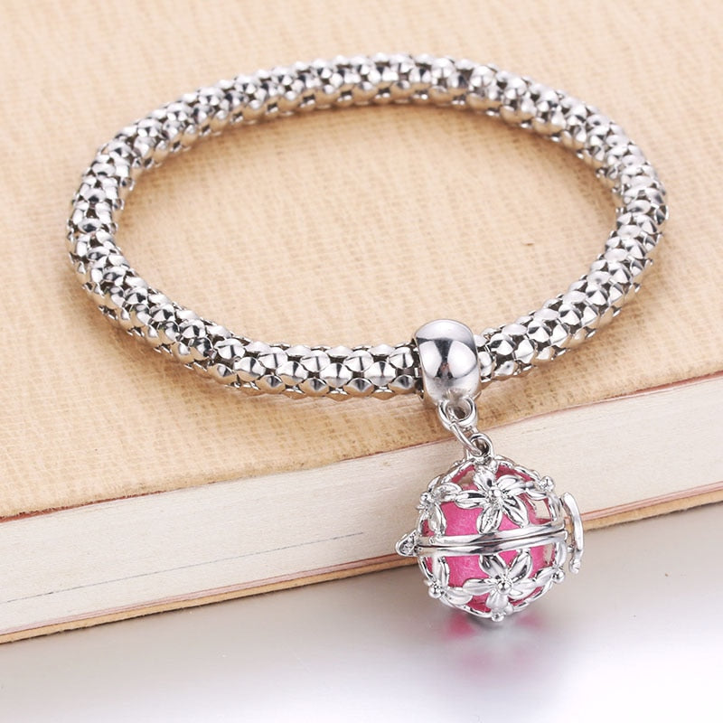 Peris Gems Silver Oil Diffuser Flower Bracelets Unisex | Aromatherapy Lockets Bracelets Silver Oil Diffuser Flower Bracelets Unisex | Aromatherapy SHEIN Amazon Temu