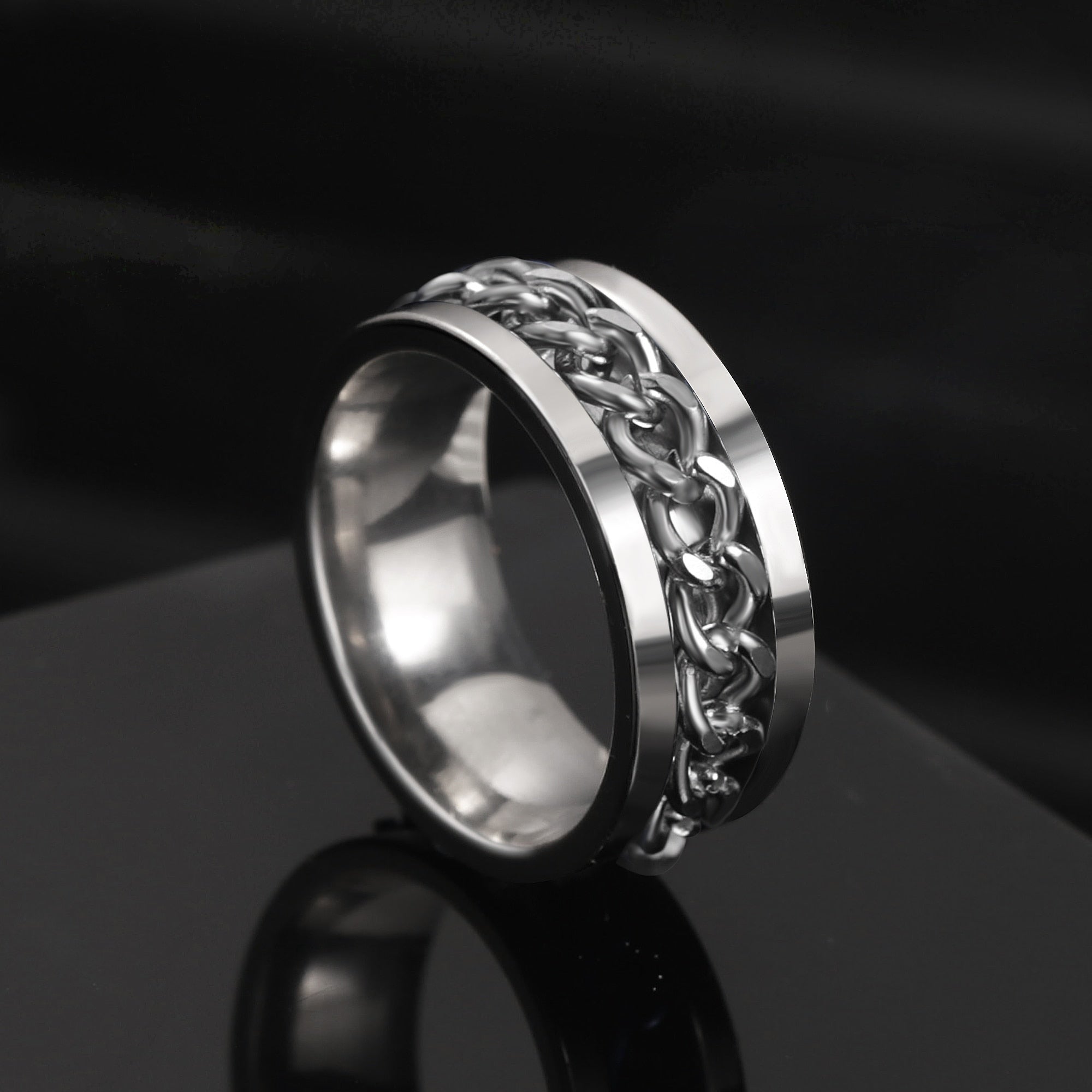 Peris Gems Silver on Silver / 6 Rotatable Steel Chain Rings | Spinner Punk Funk Rings SHEIN Amazon Temu