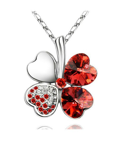 Peris Gems silver red Diamond Clover Pendant Necklace Unisex | Silver Necklace SHEIN Amazon Temu