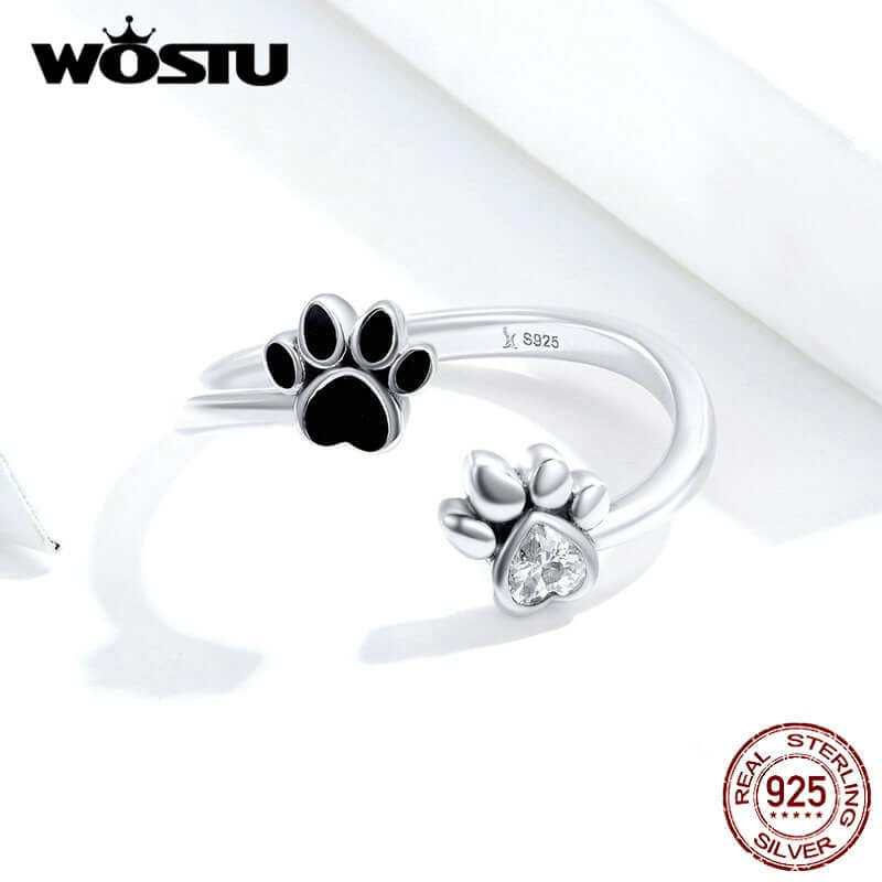 Peris Gems Silver / Resizable Adjustable 925 Silver Dog Paw Diamond Ring for Women SHEIN Amazon Temu