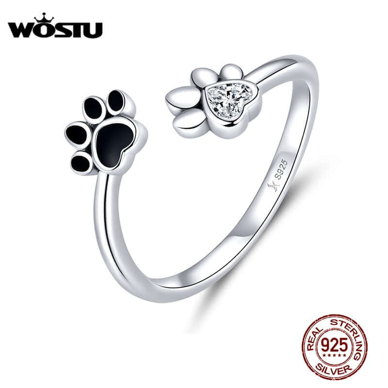 Peris Gems Silver / Resizable Adjustable 925 Silver Dog Paw Diamond Ring for Women SHEIN Amazon Temu