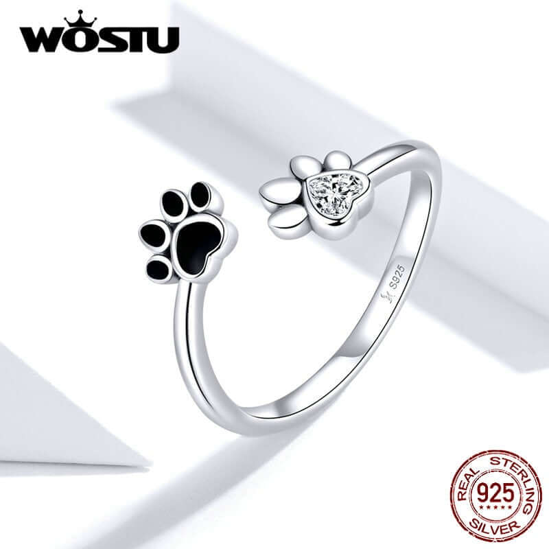 Peris Gems Silver / Resizable Adjustable 925 Silver Dog Paw Diamond Ring for Women SHEIN Amazon Temu