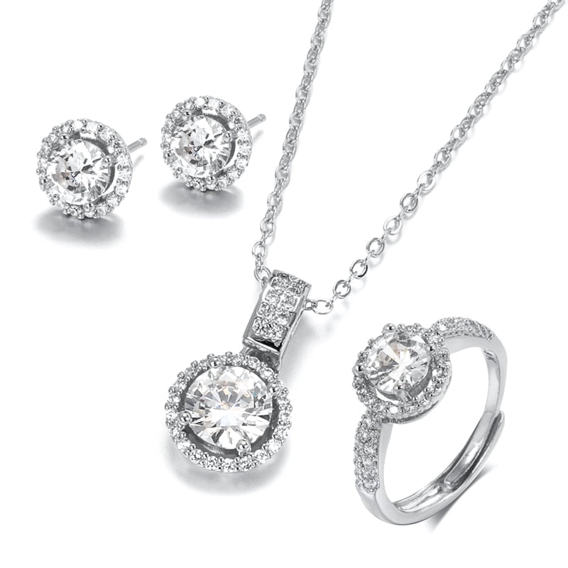 Peris Gems Silver / Resizable Gold Zircon Jewelry Set for Women | Diamond Ring Necklace Earrings Set Gold Zircon Jewelry Set for Women Ring Necklace Earrings Set SHEIN Amazon Temu