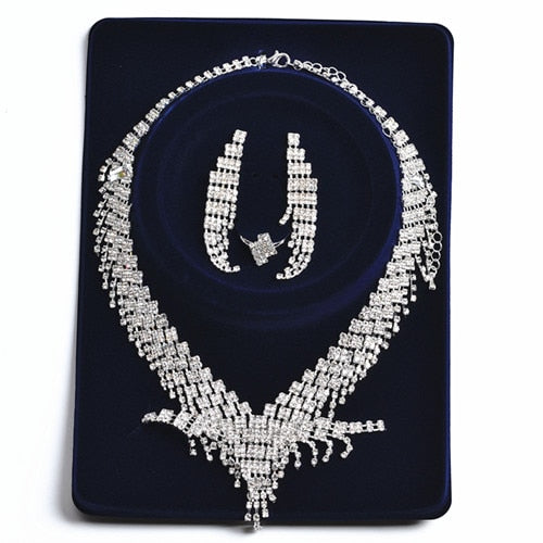 Peris Gems Silver Rhinestone Choker Necklace Jewelry Sets for Women | Bridal Jewelry Rhinestone Choker Necklace Jewelry Sets for Women | Bridal SHEIN Amazon Temu