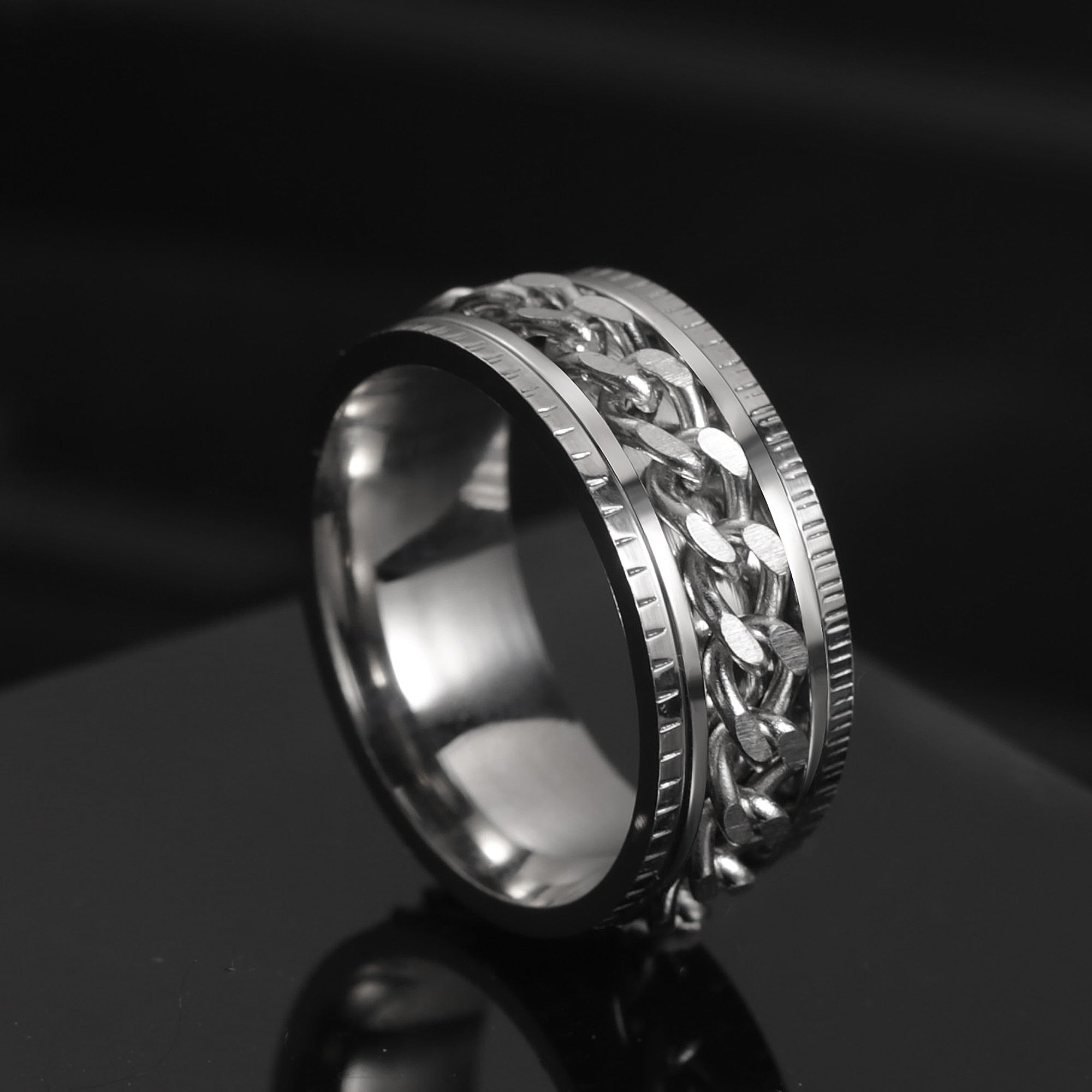 Peris Gems Silver & Silver / 6 Rotatable Steel Chain Rings | Spinner Punk Funk Rings SHEIN Amazon Temu