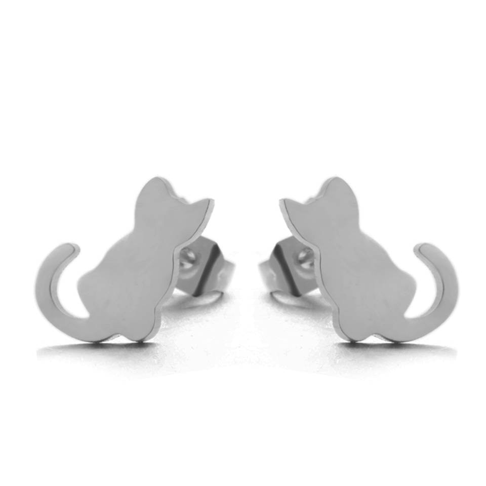 Peris Gems Silver Silver Cute Kitten Stud Earrings for Women | Stainless Steel Cat Earrings Silver Cute Kitten Stud Earrings for Women | Stainless Steel SHEIN Amazon Temu