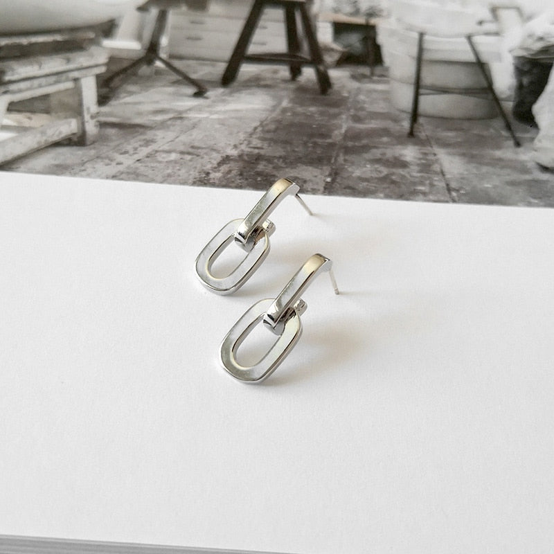 Peris Gems Silver Solid Double Link Stud Earrings for Women | Thick Chain Gold Silver Earrings SHEIN Amazon Temu