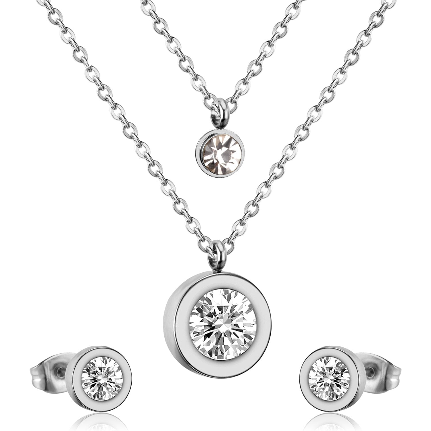 Peris Gems Silver Stainless Steel 3pc Jewelry Set for Women | Gold Crystal Diamond Jewelry Set Stainless Steel 3pc Jewelry Set for Women | Gold Crystal SHEIN Amazon Temu