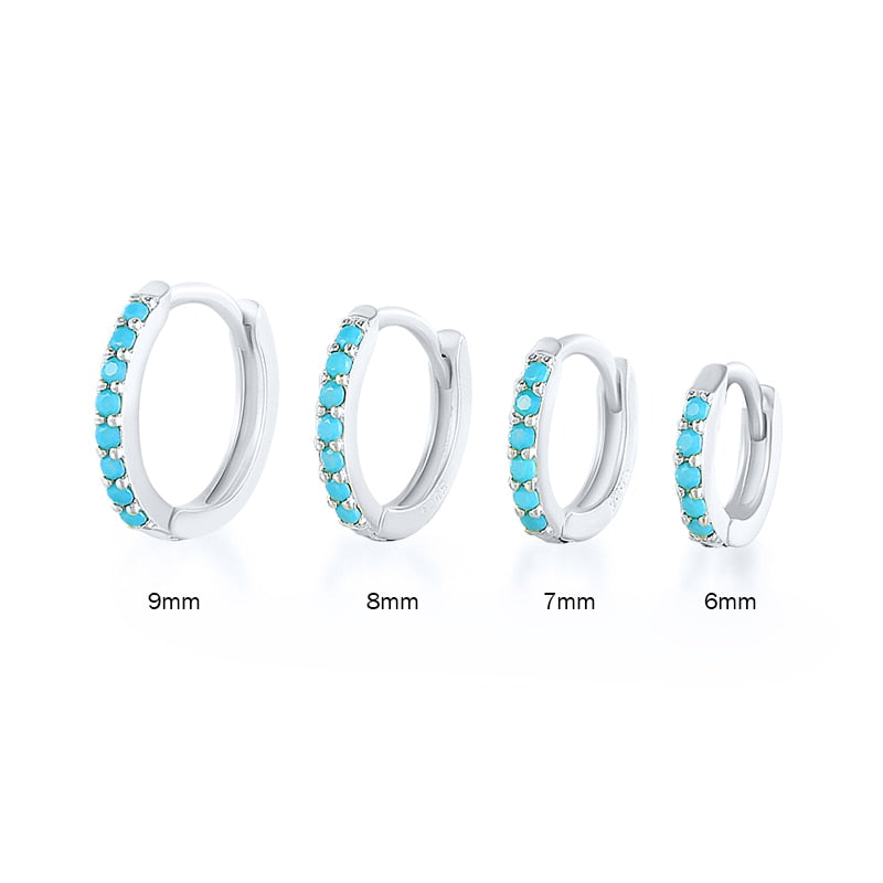 Peris Gems Silver Teal / 6mm 2pcs Real 925 Sterling Silver Hoop Earrings for Women | Round Circle Earrings SHEIN Amazon Temu