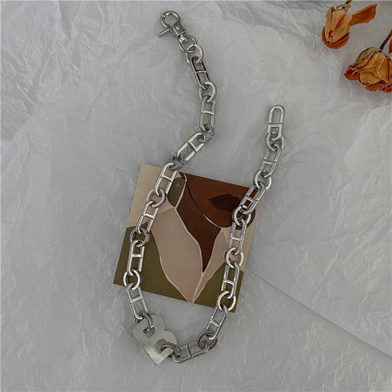 Peris Gems silver Thick B Letter Choker Necklace for Women | Minimalist Chunky Chain Chunky Thick B Letter Choker Necklace for Women SHEIN Amazon Temu