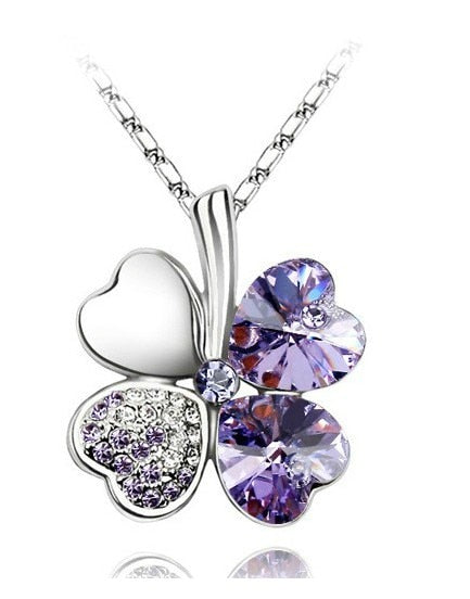 Peris Gems silver violet Diamond Clover Pendant Necklace Unisex | Silver Necklace SHEIN Amazon Temu