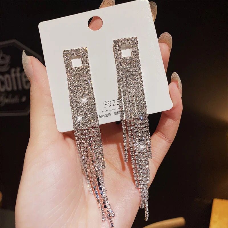 Peris Gems silvery 02 Long Diamond Tassel Earrings for Women | Party Jewelry SHEIN Amazon Temu