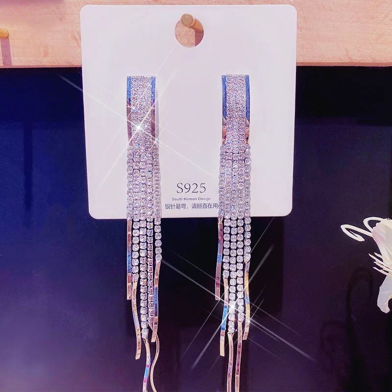 Peris Gems silvery 03 Long Diamond Tassel Earrings for Women | Party Jewelry SHEIN Amazon Temu