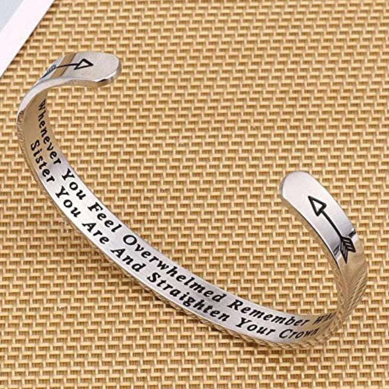 Peris Gems SISTER Silver Engraved Inspirational Bangle Bracelet | Straighten Your Crown Inspirational Jewelry SHEIN Amazon Temu