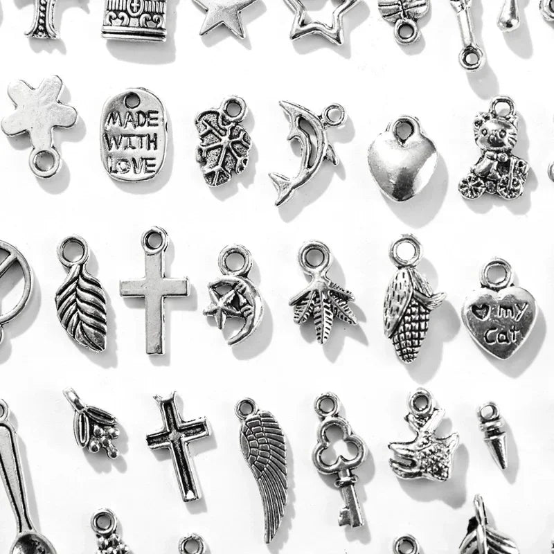 Peris Gems sivler 100pcs Tibetan Silver Mixed Heart Butterfly Key Crown Charms Pendants DIY Jewelry for Necklace Bracelet Making Accessaries SHEIN Amazon Temu