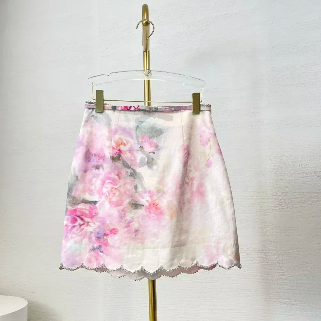 Peris Gems skirt only / XL Pink Romantic Women New Oufit Series High Quality Floral Print Ruffles Bow Diamonds Lantern Sleeve Blouse and Mini Skirt Set Pink Romantic Women New Oufit Series High Quality Floral Print Ruffles Bow Diamonds Lantern Sleeve Blouse and Mini Skirt Set SHEIN Amazon Temu