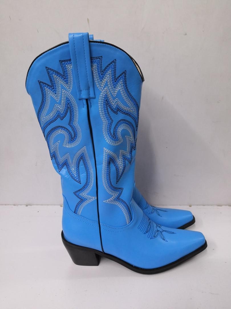 Peris Gems Sky Blue / 4.5 PU Leather Cowboy Boots for Women | Knee High Leather Boots SHEIN Amazon Temu