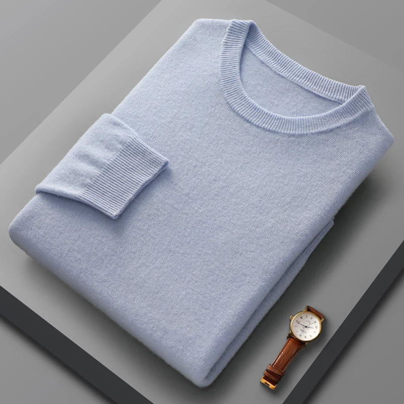 Peris Gems SKY BLUE / S 100% Pure Merino Wool Cashmere Sweater for Men: Fashionable Round Neck Top 100% Pure Merino Wool Cashmere Sweater for Men: Round Neck SHEIN Amazon Temu