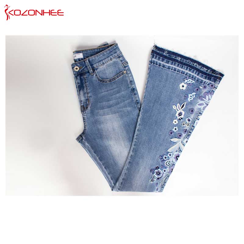 Peris Gems Sky Blue / S Light Blue Flower Embroidered Bell-Bottom Jeans for Women SHEIN Amazon Temu