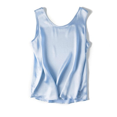 Peris Gems Sky Blue / S Sleeveless Satin Tank Top Shirt for Women | Cozy Silk Chic Vest Sleeveless Satin Tank Top Shirt for Women | Silk Chic Vest SHEIN Amazon Temu