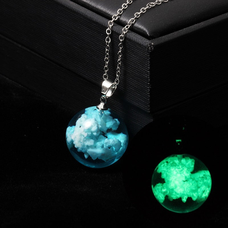 Peris Gems Sky Sphere Transparent Resin Round Ball Pendant Necklace - Blue Sky White Cloud Chain Necklace SHEIN Amazon Temu