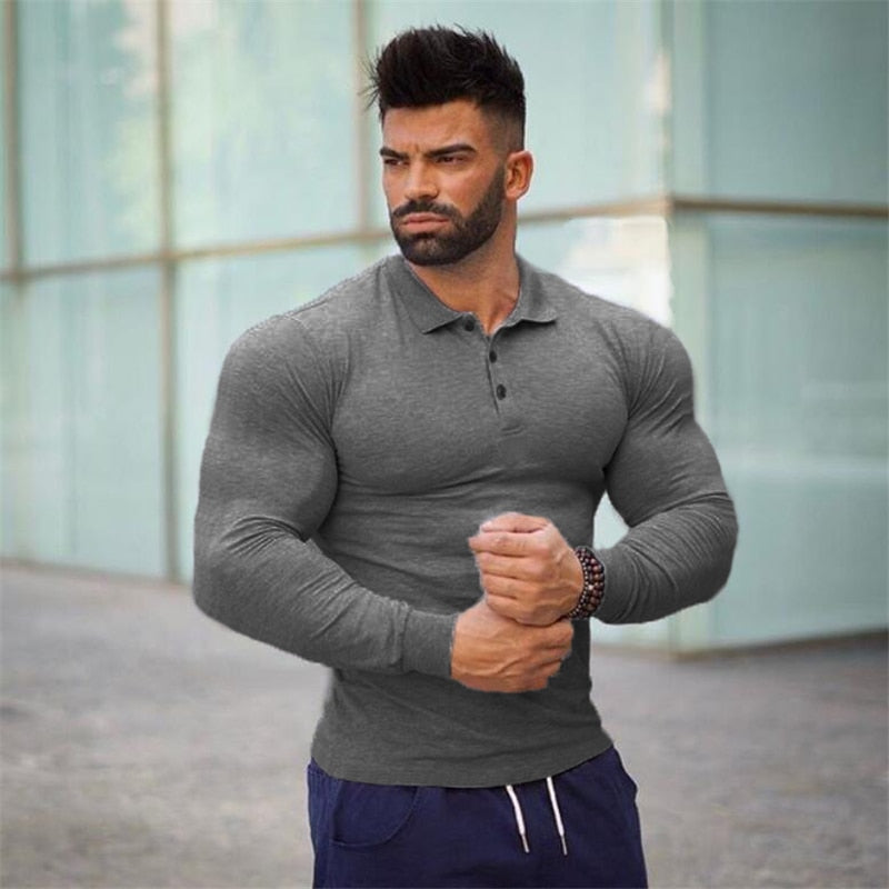 Peris Gems Slim Collared Pop Long Sleeve Shirt for Men | Solid Muscle Shirt Slim Collared Pop Long Sleeve Shirt for Men | Muscle Shirt SHEIN Amazon Temu