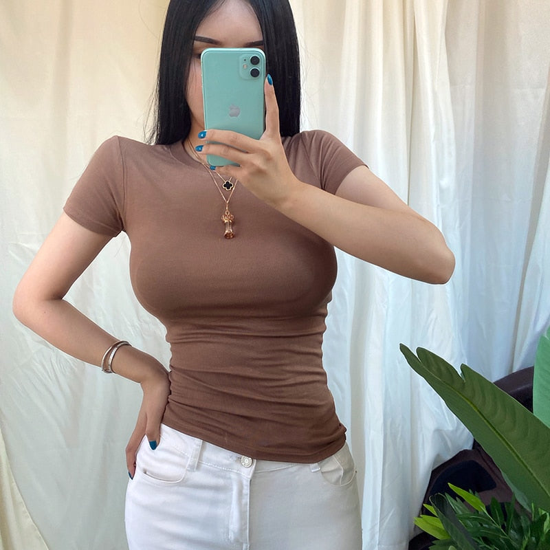 Peris Gems Slim Short Sleeve T-Shirts for Women | Stretchy Comfy Summer Shirt Slim Short Sleeve T-Shirts for Women | Stretchy Summer Shirt SHEIN Amazon Temu