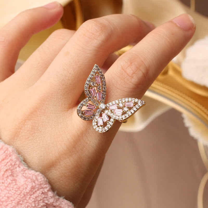 Peris Gems Small Gold Pink / Resizable Luxurious Diamond Butterfly Ring Collection for Women SHEIN Amazon Temu