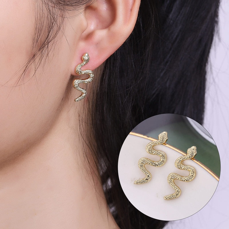 Peris Gems Snake Stud Earrings for Women | Gold Punk Women&