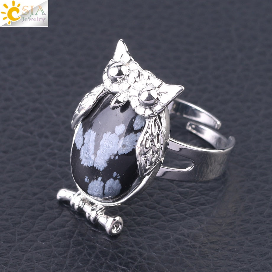 Peris Gems Snowflake Stone Cabochon Bead Owl Rings | Silver Diamond Owl Rings Adjustable SHEIN Amazon Temu