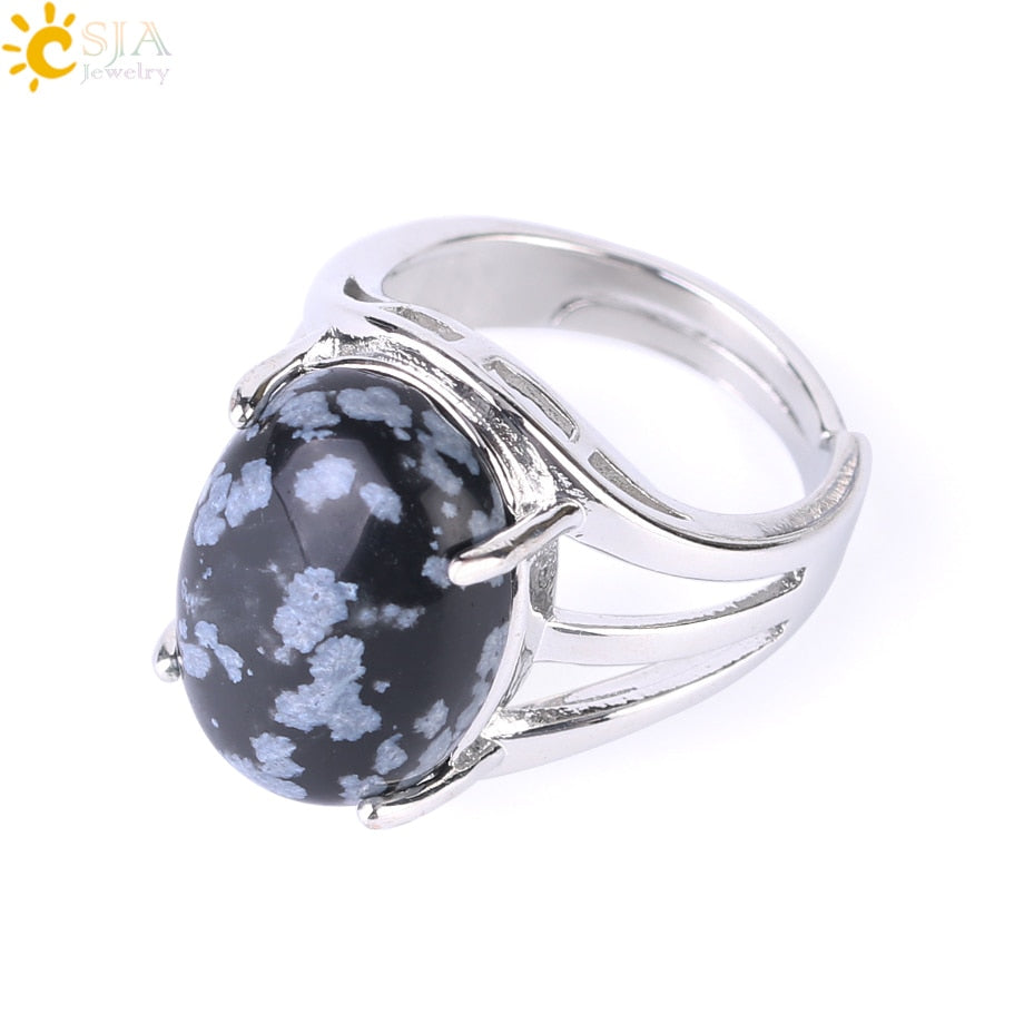 Peris Gems Snowflake Stone Oval Rieke Egg Shaped Natural Stone Adjustable Rings for Women Oval Rieke Egg Shaped Natural Stone Adjustable Rings Women SHEIN Amazon Temu