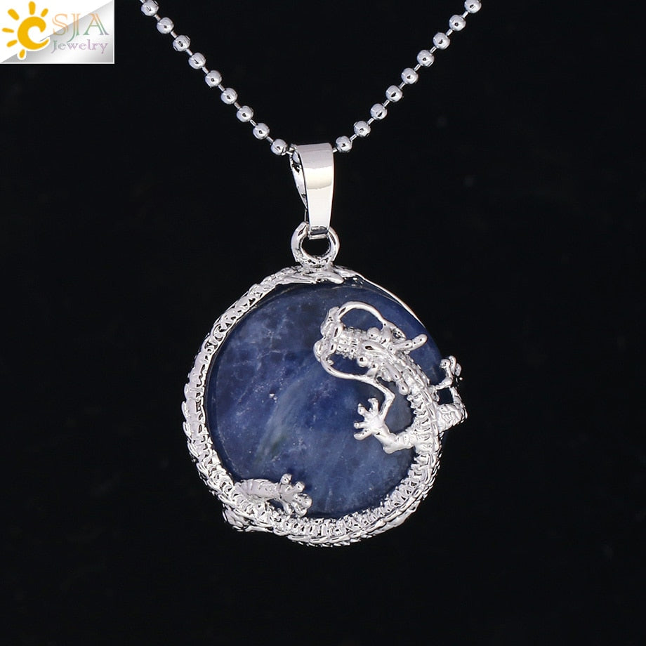 Peris Gems Sodalite Dragon Pendant Necklace for Women | Silver Quartz Stone Necklace for Women SHEIN Amazon Temu