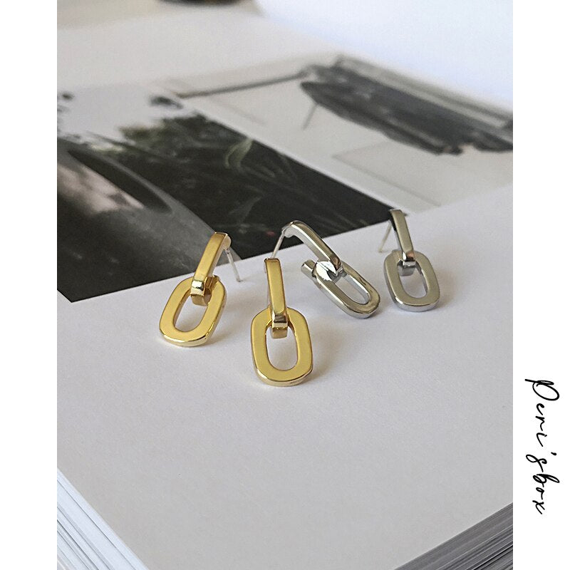 Peris Gems Solid Double Link Stud Earrings for Women | Thick Chain Gold Silver Earrings SHEIN Amazon Temu