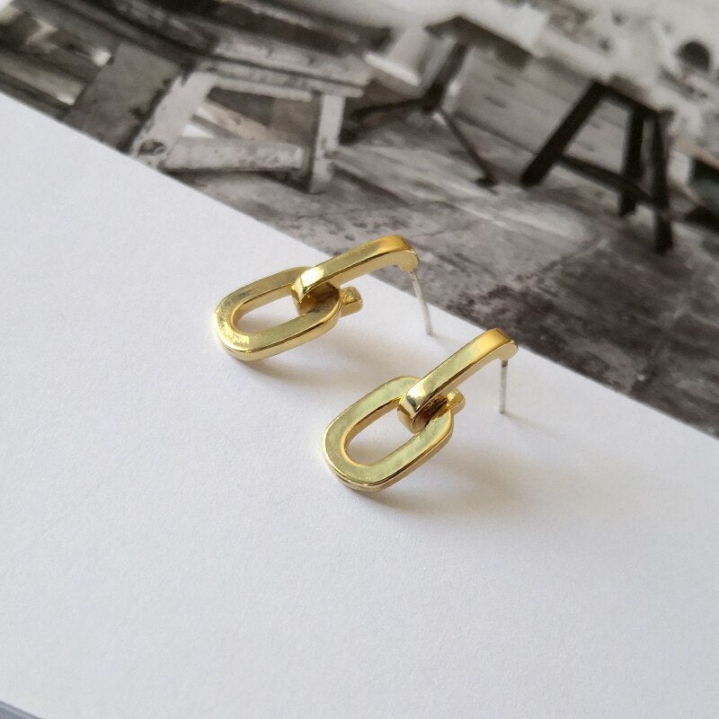 Peris Gems Solid Double Link Stud Earrings for Women | Thick Chain Gold Silver Earrings SHEIN Amazon Temu