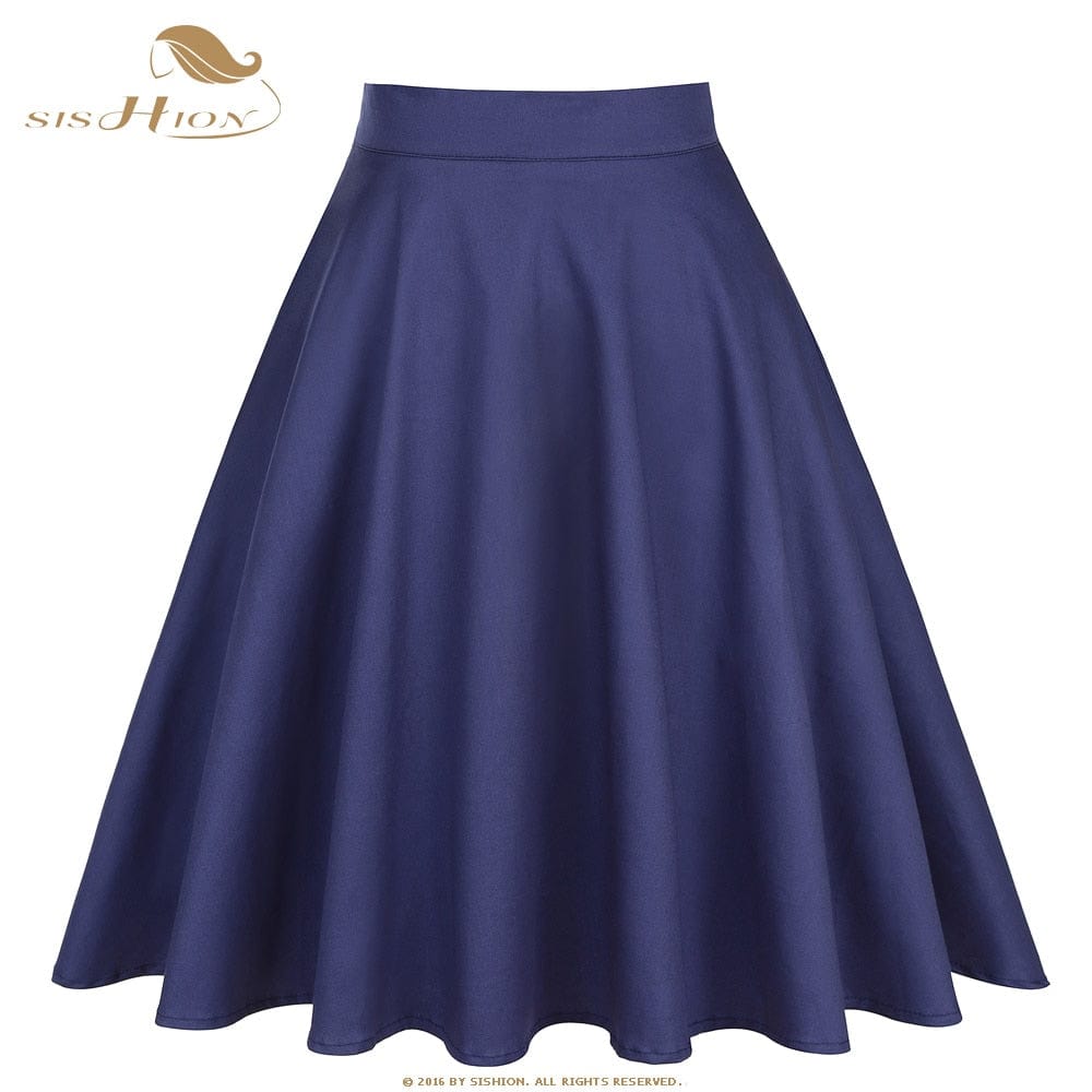 Peris Gems Solid Navy Blue / S Cotton Midi Skirt Collection for Women | Floral Polka Dot Skirts SHEIN Amazon Temu