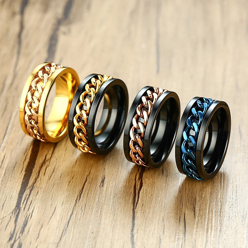 Peris Gems Spinner Cuban Chain Rings Unisex | Titanium Signet Rings SHEIN Amazon Temu