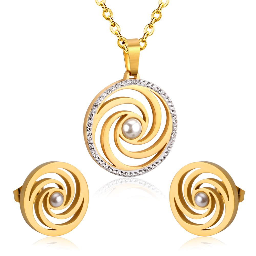 Peris Gems Spiral Gold Necklace and Earrings Set for Women | Diamond Jewelry Set Spiral Gold Necklace and Earrings Set for Women Diamond Set SHEIN Amazon Temu