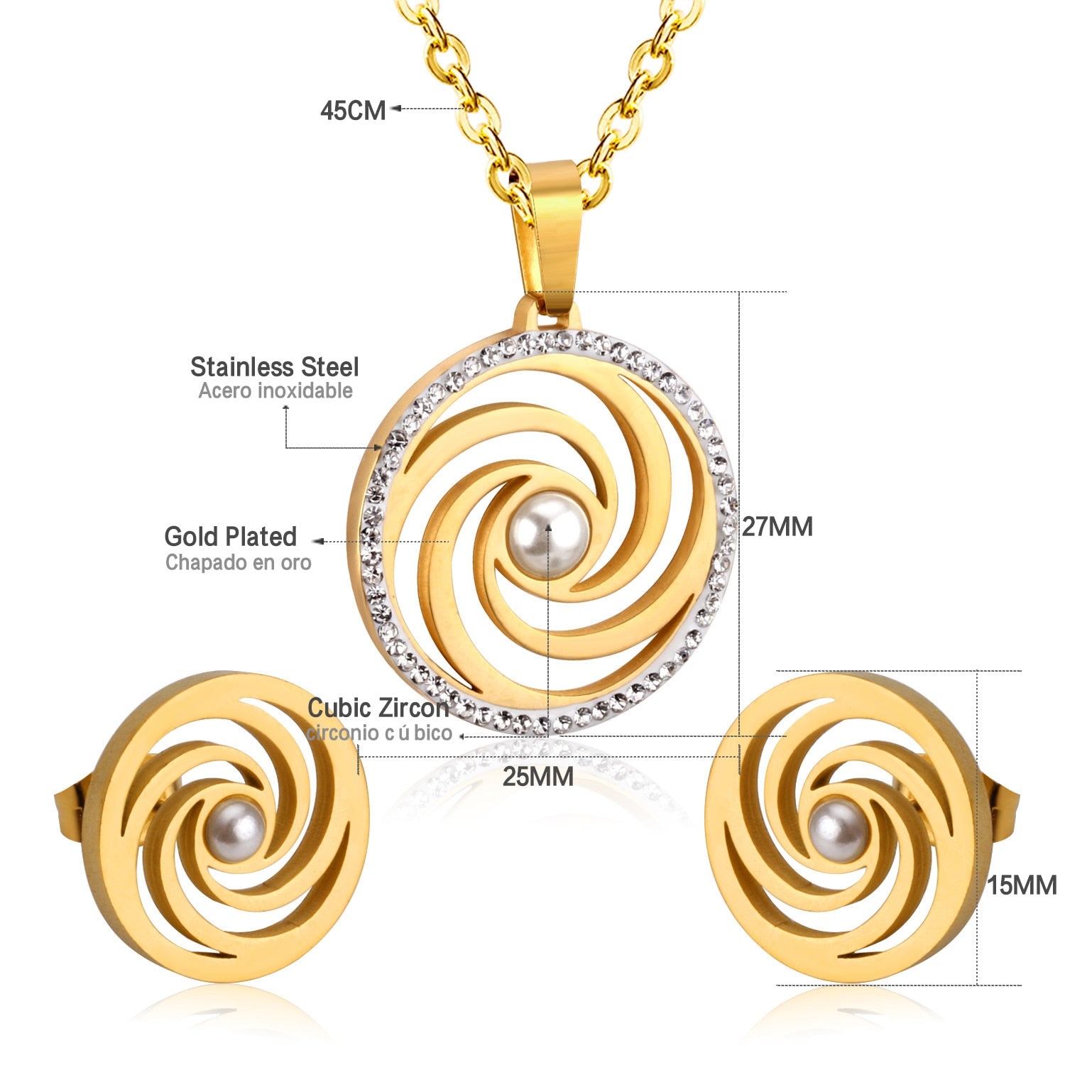 Peris Gems Spiral Gold Necklace and Earrings Set for Women | Diamond Jewelry Set Spiral Gold Necklace and Earrings Set for Women Diamond Set SHEIN Amazon Temu