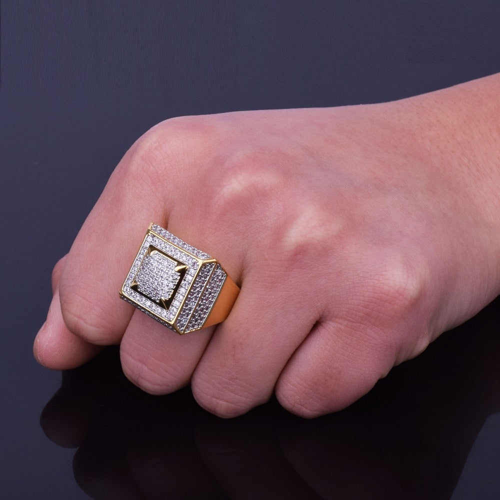 Peris Gems Square Diamond Embezzled Ring for Men | Iced Out Gold Rings SHEIN Amazon Temu