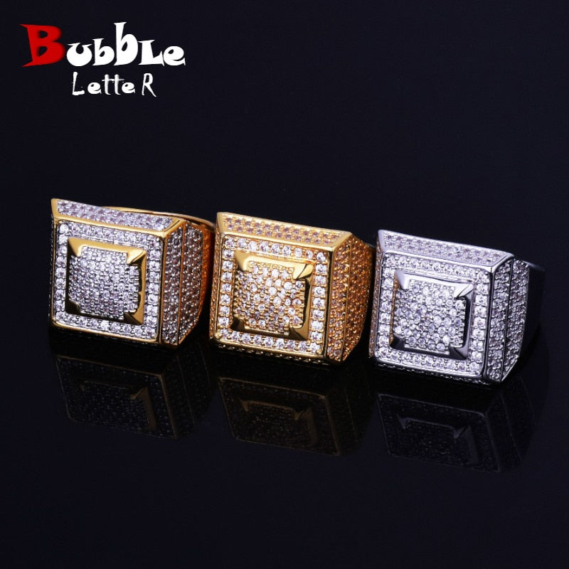Peris Gems Square Diamond Embezzled Ring for Men | Iced Out Gold Rings SHEIN Amazon Temu