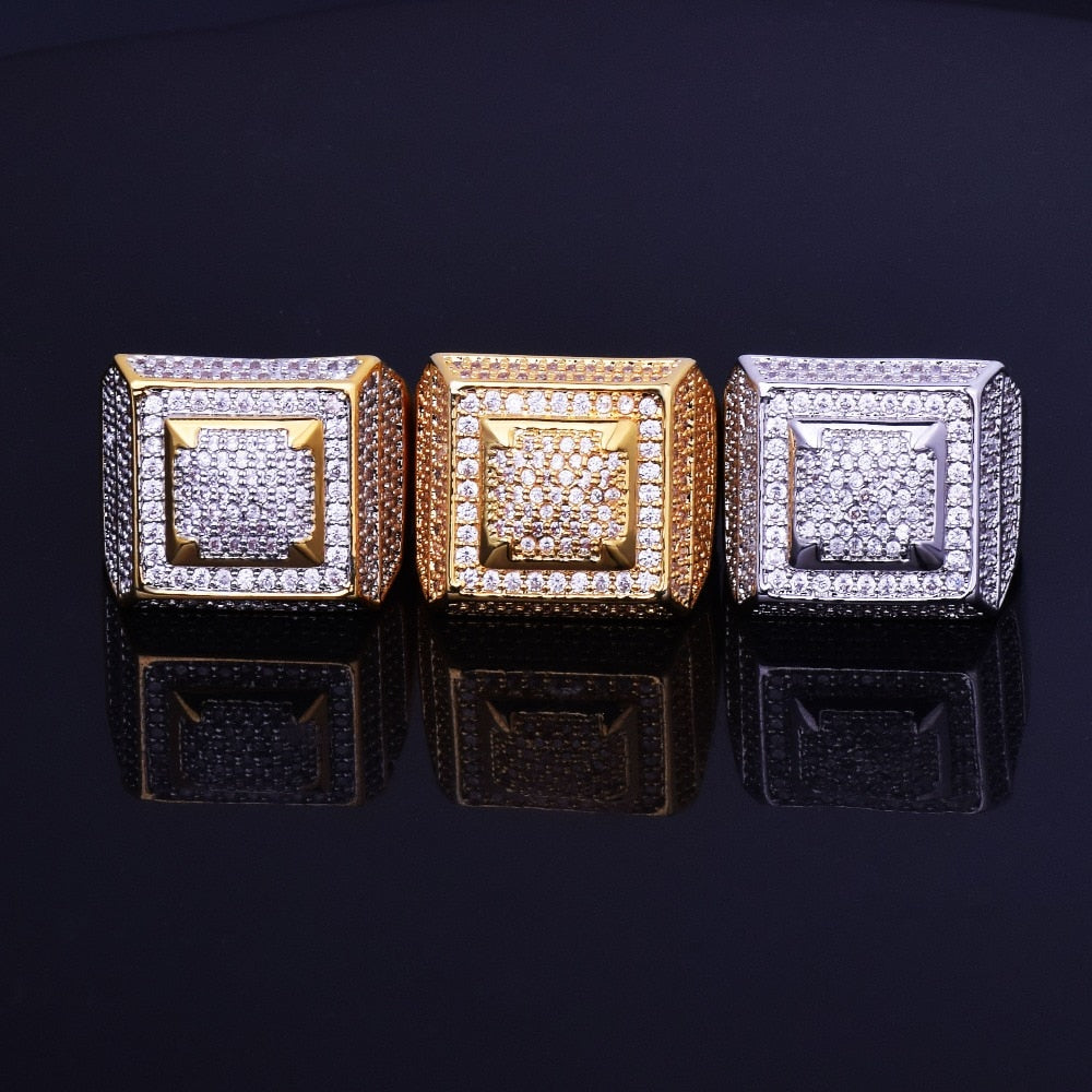 Peris Gems Square Diamond Embezzled Ring for Men | Iced Out Gold Rings SHEIN Amazon Temu