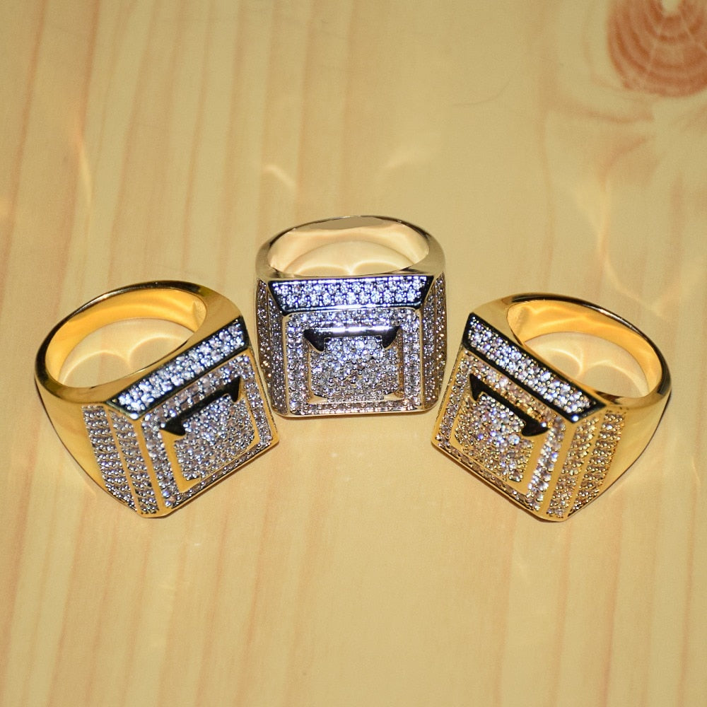 Peris Gems Square Diamond Embezzled Ring for Men | Iced Out Gold Rings SHEIN Amazon Temu