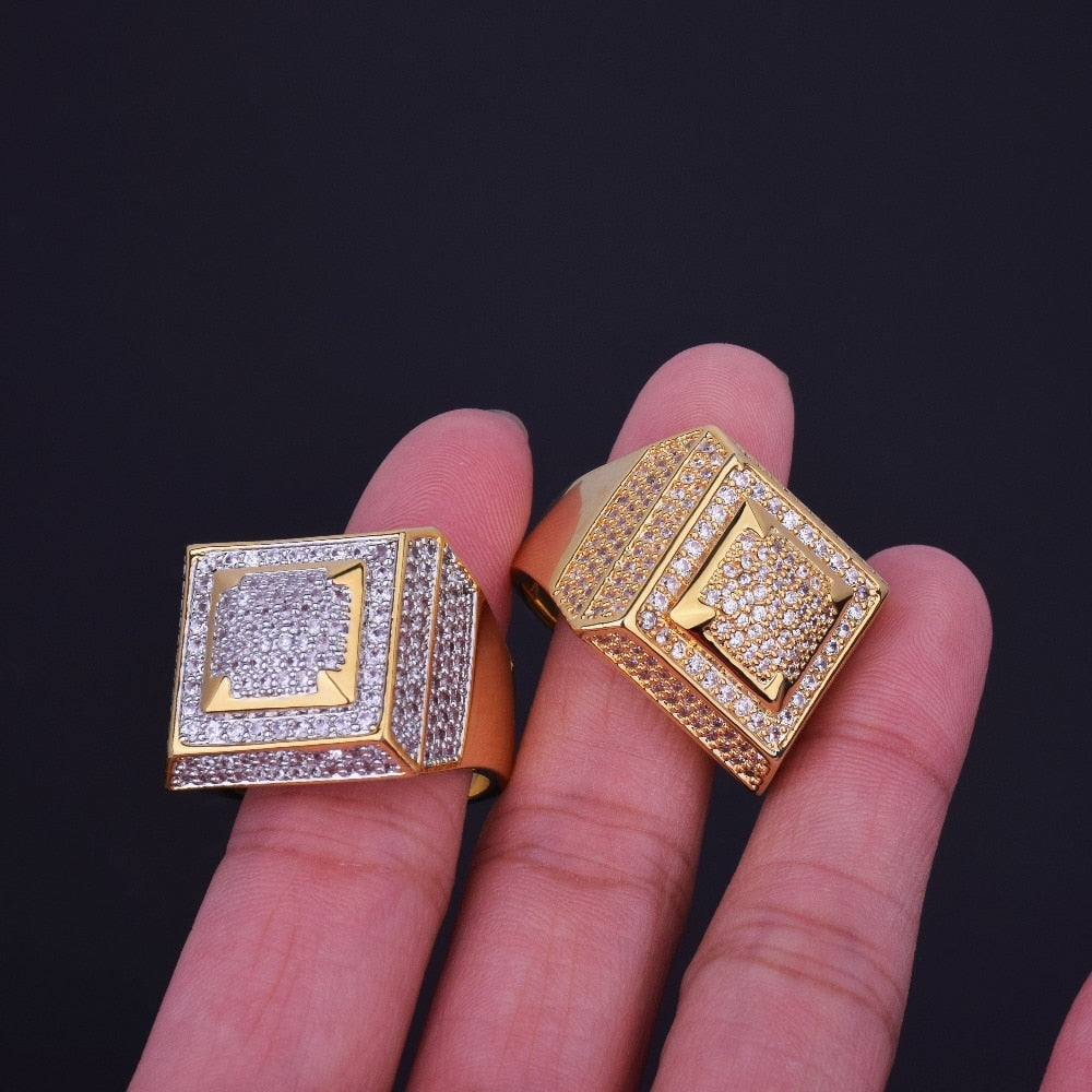 Peris Gems Square Diamond Embezzled Ring for Men | Iced Out Gold Rings SHEIN Amazon Temu