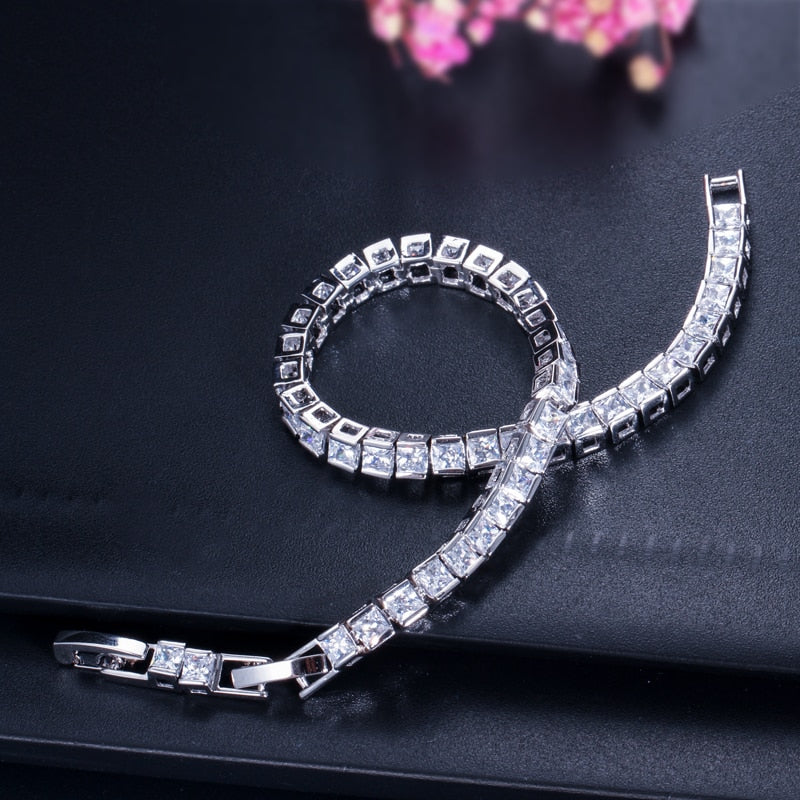 Peris Gems Square Diamond Tennis Bracelet for Women | Silver Fashion Bracelet for Women SHEIN Amazon Temu