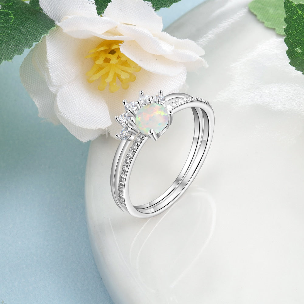 Peris Gems Stackable 2pc Opal Diamond Ring for Women | Bridal Sterling Silver Ring Stackable 2pc Opal Diamond Ring for Women | Silver Ring SHEIN Amazon Temu